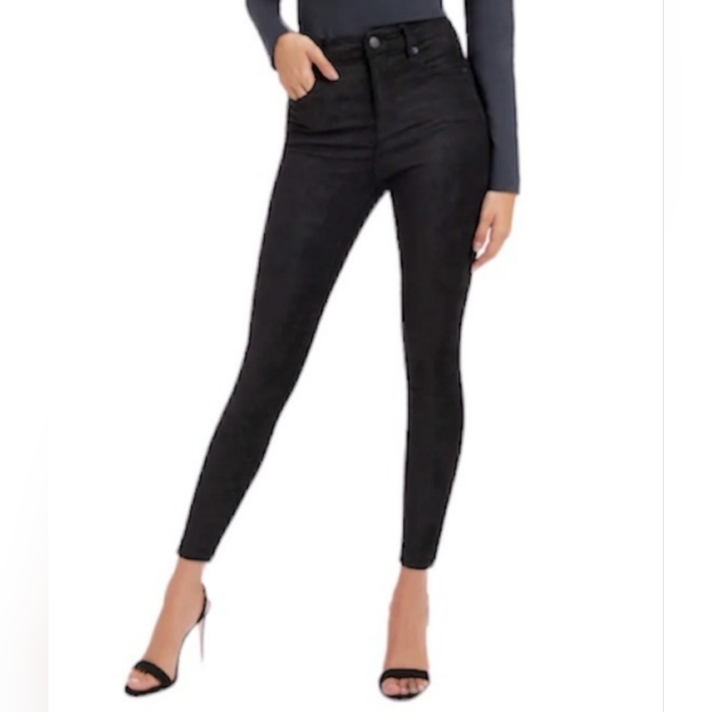 Good American Black Good Legs Hi Rise Skinny Jeans Faux Suede Sz.6/28. Like New.